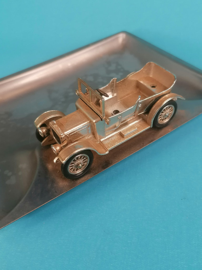 Vintage& Antique LESNEY Stainless  Steel  ASHTRAY WITH VINTAGE CAR. As seen.