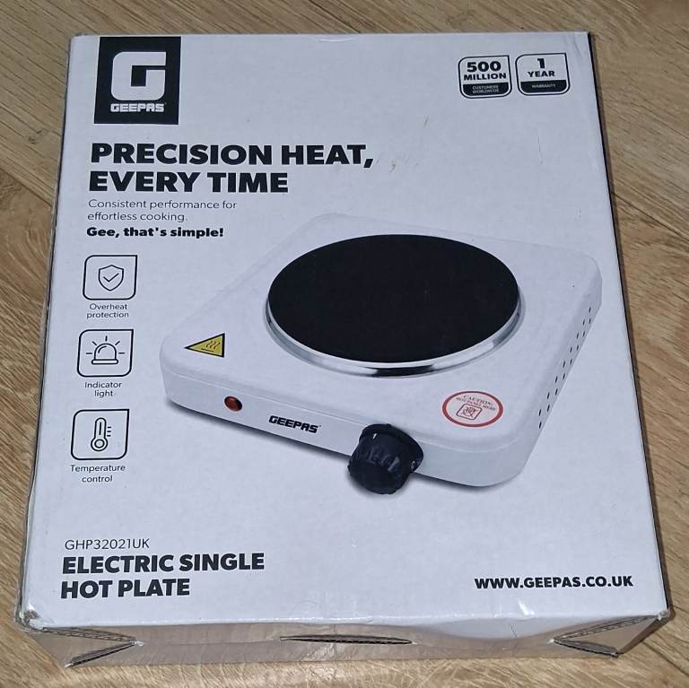GEEPAS GHP32021UK 1 Hob Electric Hot Plate 1000W 220-240V White