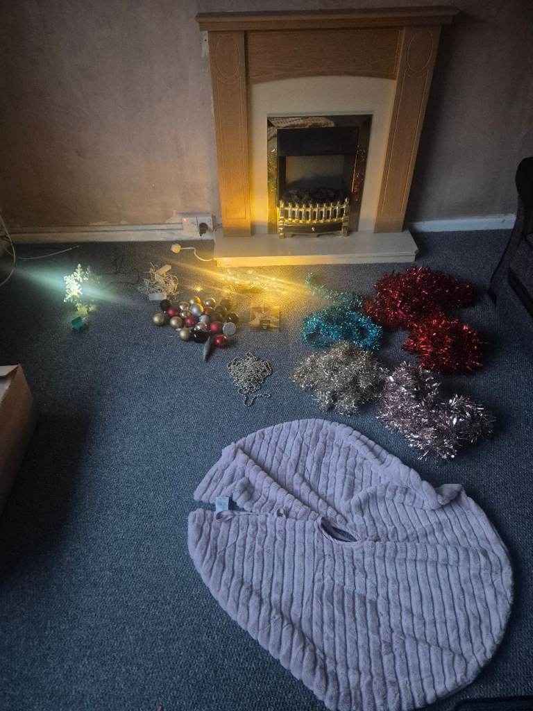 Christmas Decorations Bundle - Tinsel, Baubles, and Tree Skirt