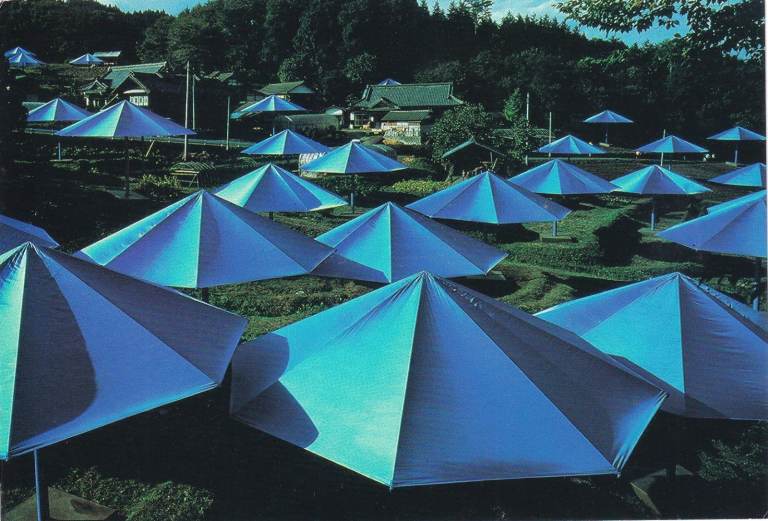 06. A Rare framed Christo Javacheff And Jeanne Claude postcard Umbrella Project Japan & USA