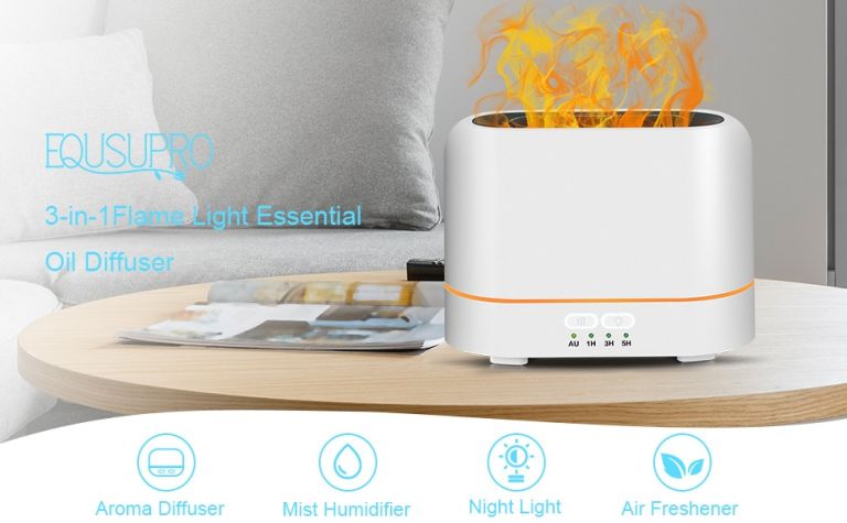 3 in 1 Aromatherapy Essential Oil Diffuser & Flame Night Light + 4 Timer Setting + Auto Shut Off