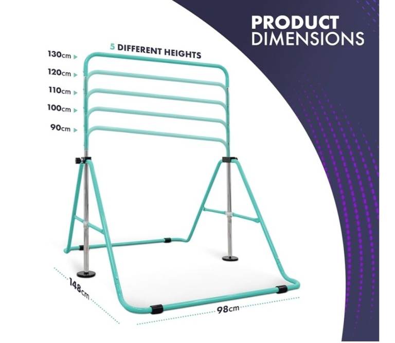 A new still boxed flat packed light teak / minty green  Gymnastics Horizontal Bar .