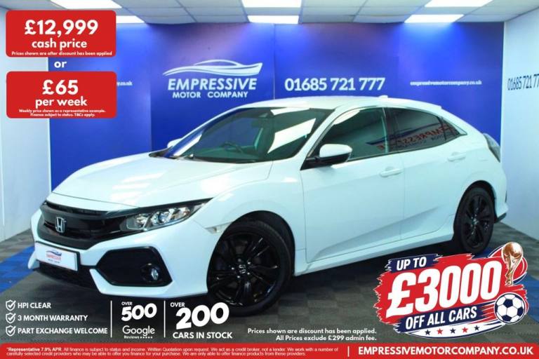 2019 69 HONDA CIVIC 1.0 VTEC TURBO SR HATCHBACK 5DR PETROL MANUAL EURO 6 (S/S) (