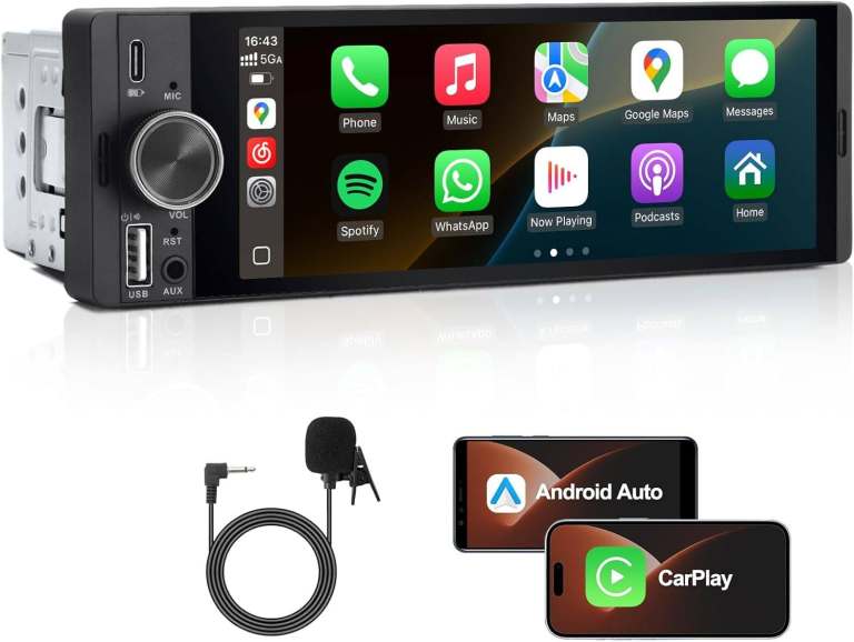 MRSXWPY Single DIN Car Stereo 6.36" Wireless CarPlay Android Auto