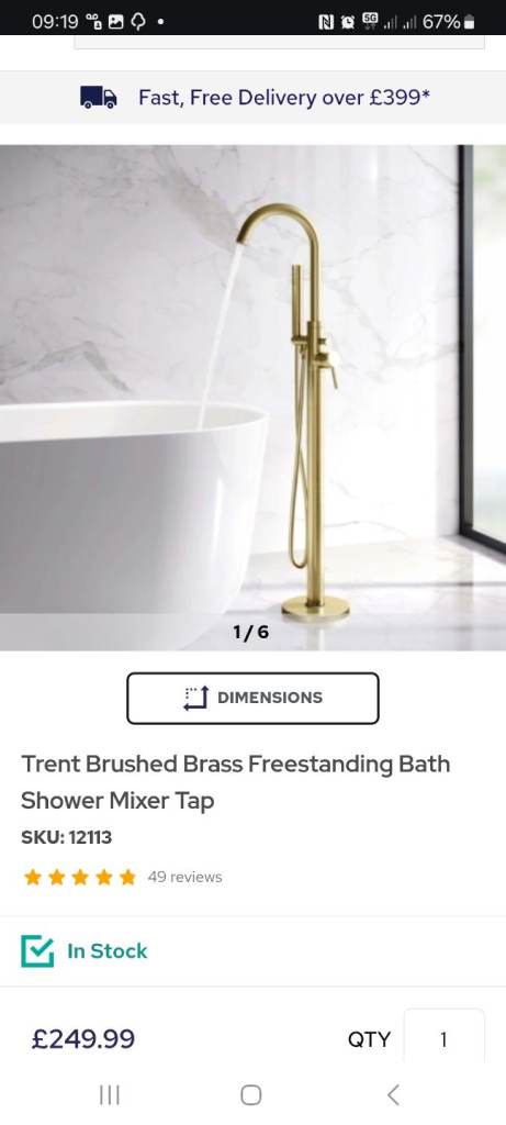 Brushed Brass Freestanding Bath Shower Mixer Tap
