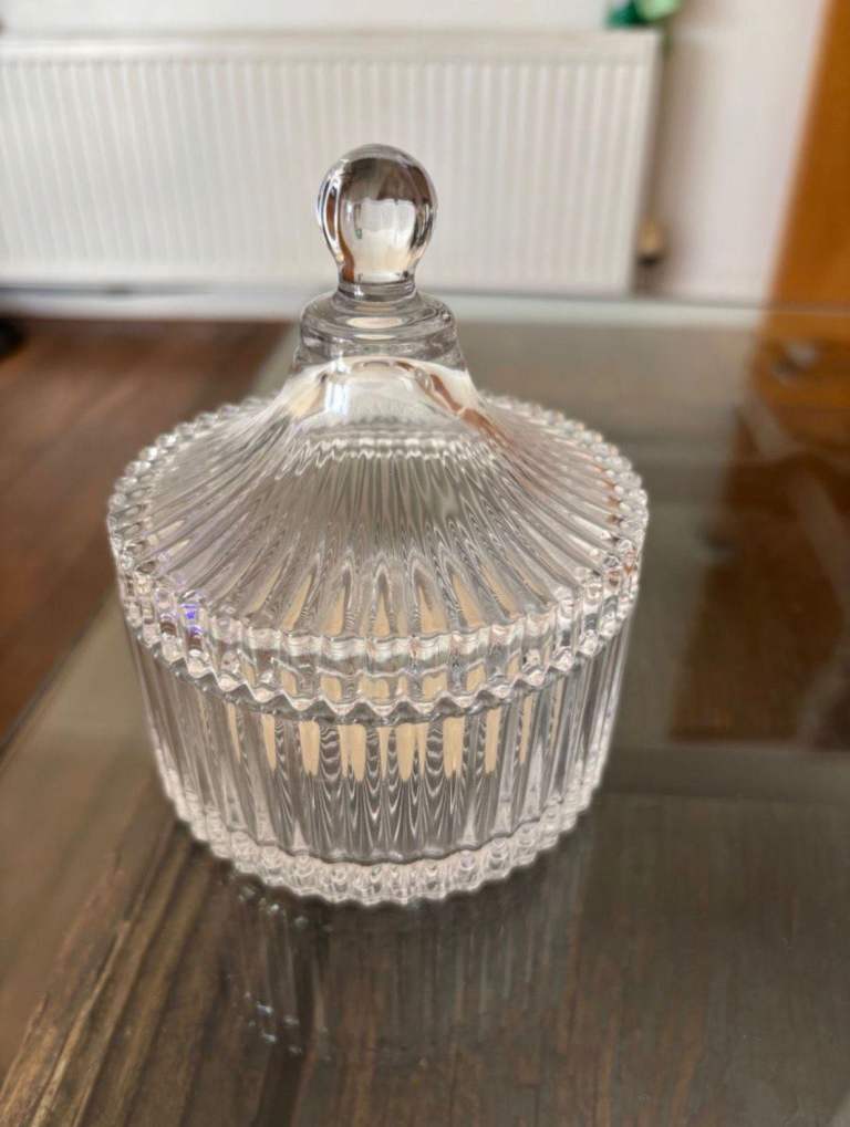 New Glass Trinket With Lid Jewellery Box Money Sugar Pot Wedding Present.