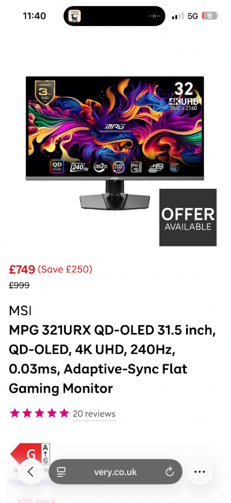 MSI MAG 321UPX QD-OLED 32” 4K Gaming Monitor – Like New