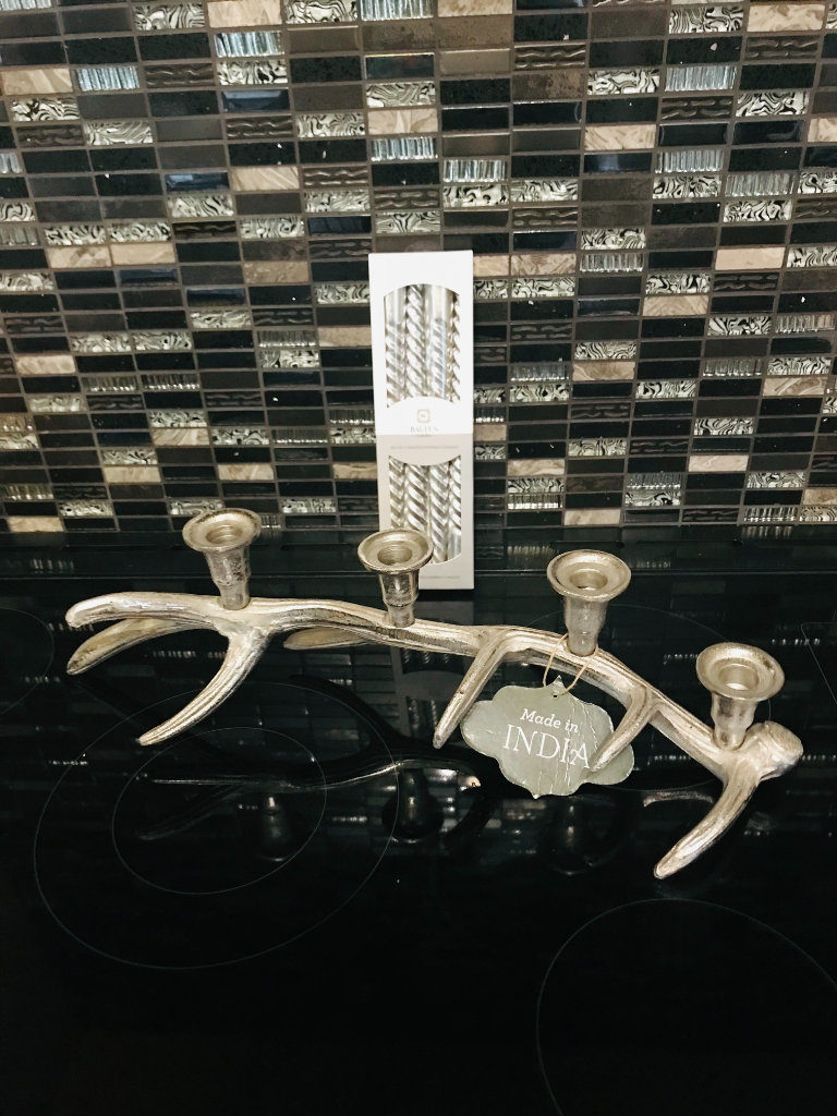 NEW STAG ANTLER METAL CANDLESTICK HOLDER + NEW CANDLES
