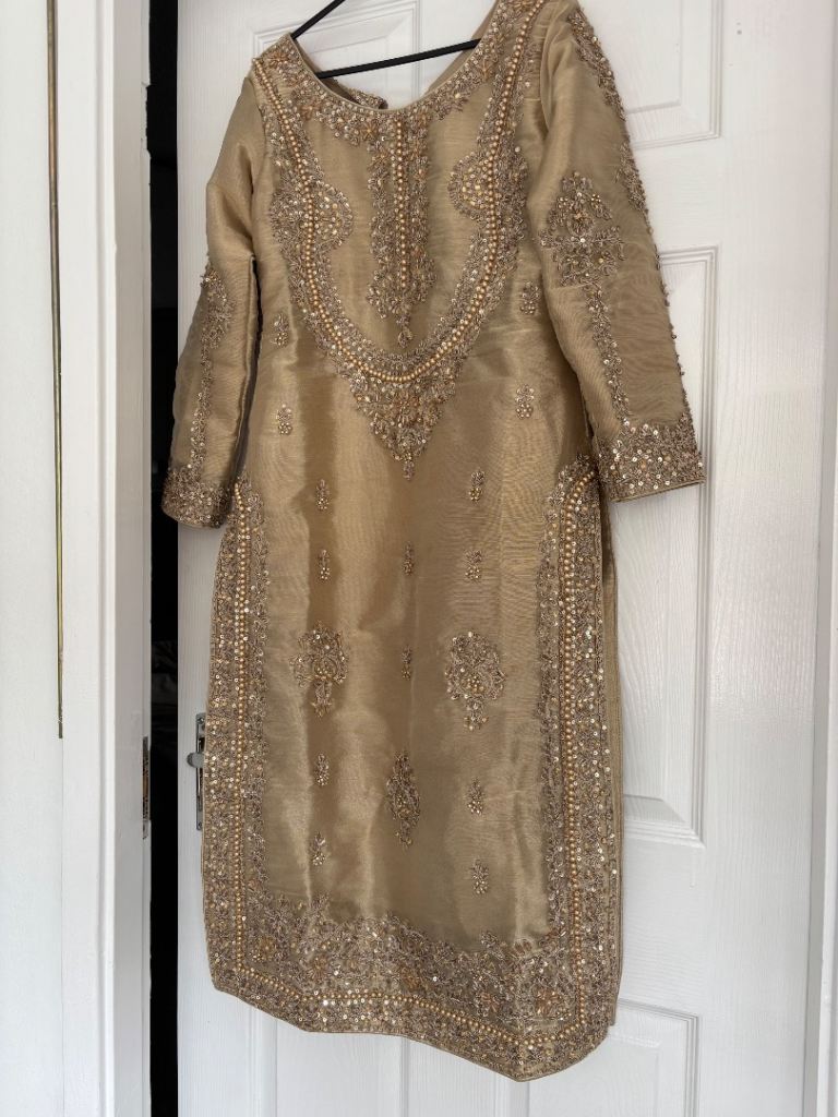 Stunning Gold Sequin Embellished Indian Pakistani Dress – Size small 