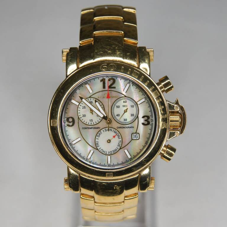 Gents Gold Tone Klaus Kobec KKG2003 Swiss Stainless MoP Quartz Chronograph Watch