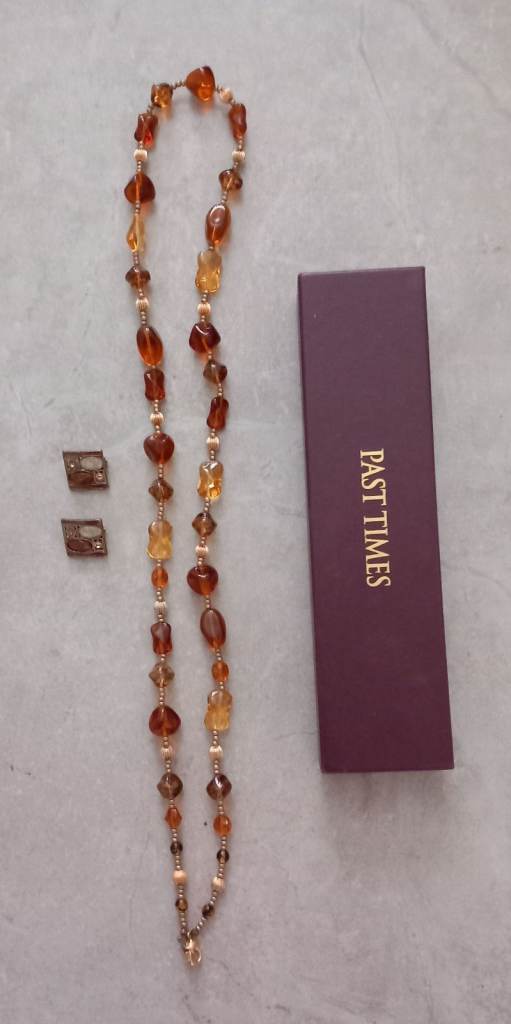 Past Times Amber Beaded Necklace and Earrings Set