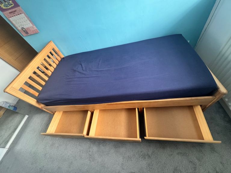 Single bed frame with drawers 