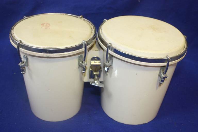 Vintage 1960s Dallas President White Bongo Drums 5.1/2 inch + 6.1/2 inch ~ 7.1/2 inch deep £125 ono