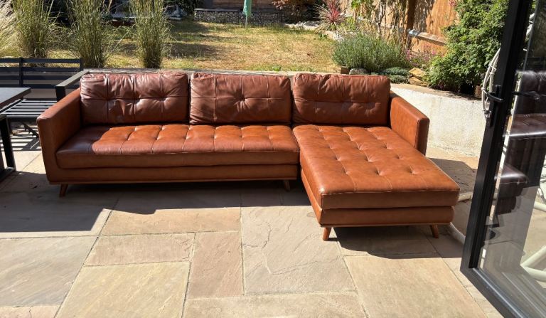 Dwell brown leather corner sofa