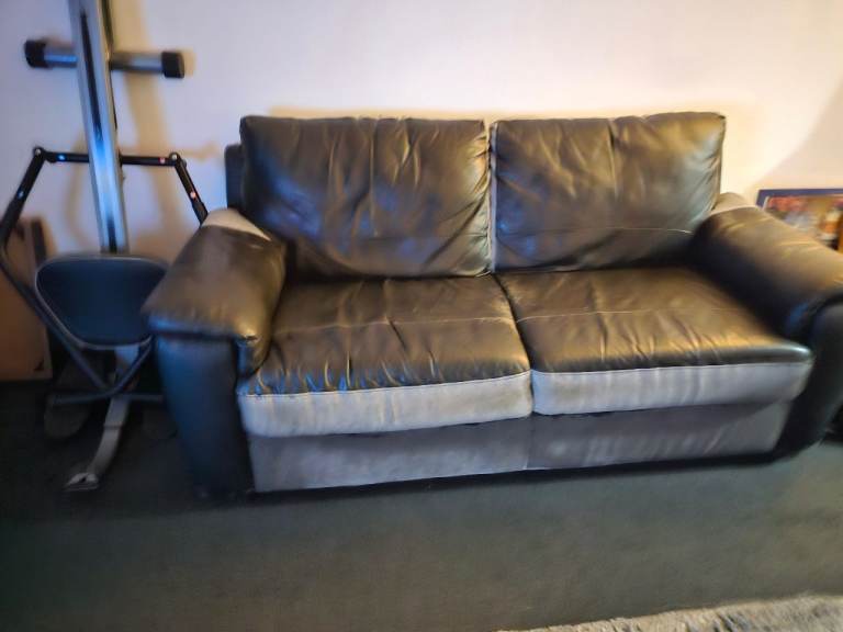 Free..2x Two-Seater Black Leather Sofas