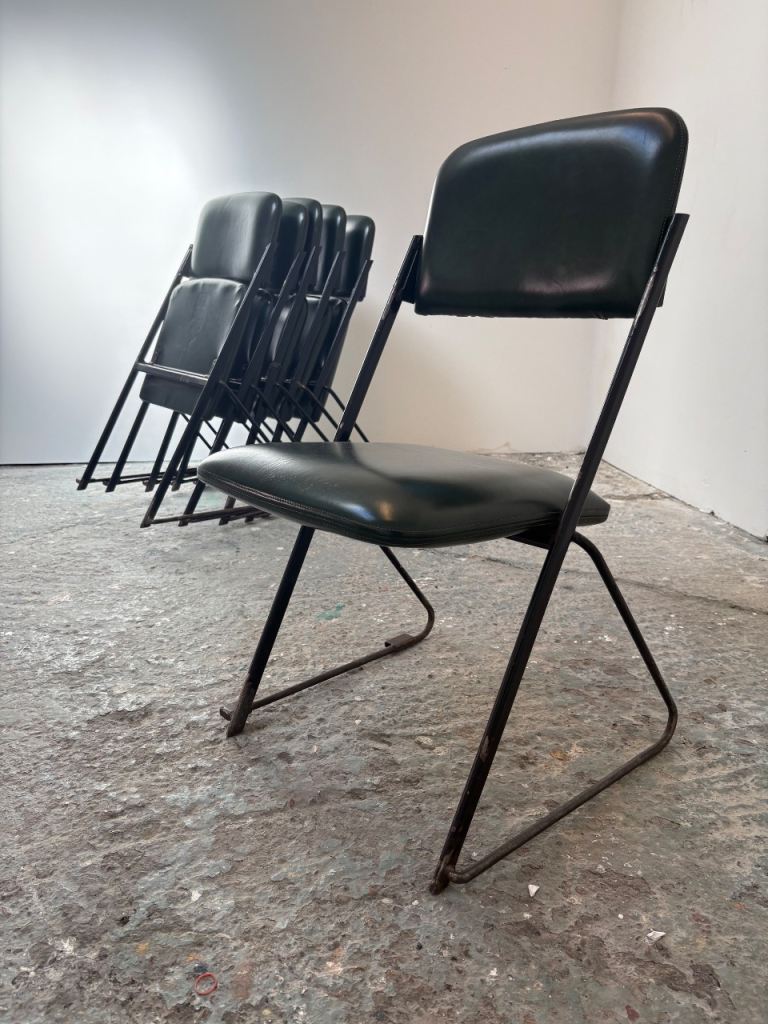 6x vintage green metal dining chairs 