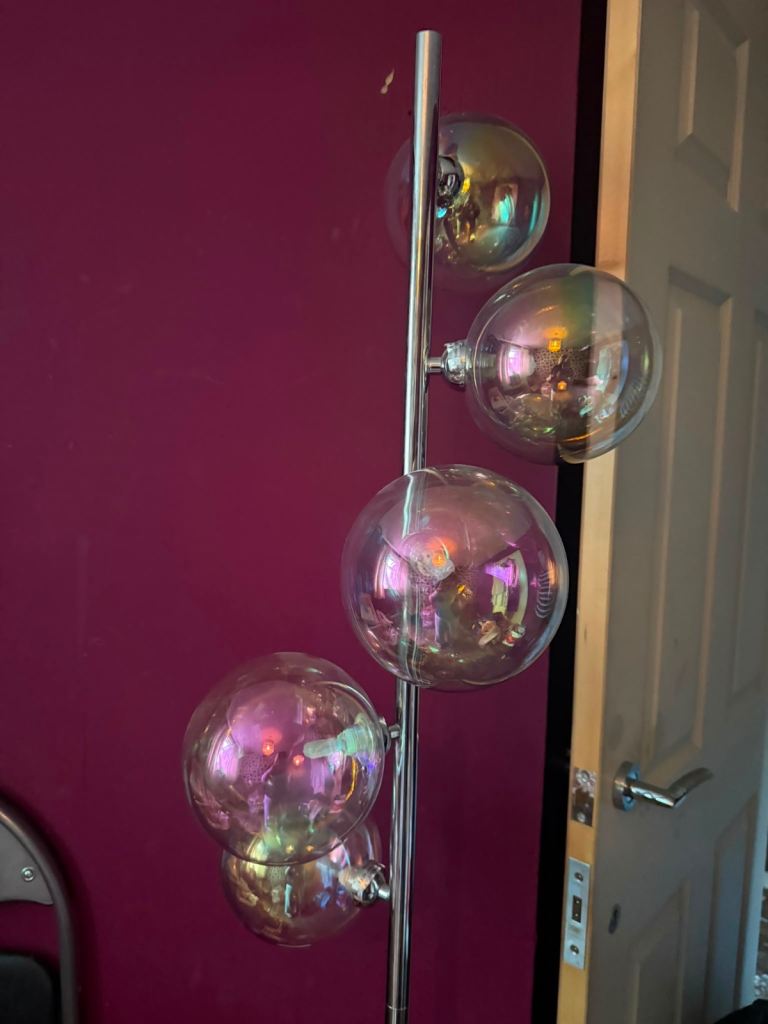Modern Silver Floor Lamp with Iridescent Glass Shades – Good Condition