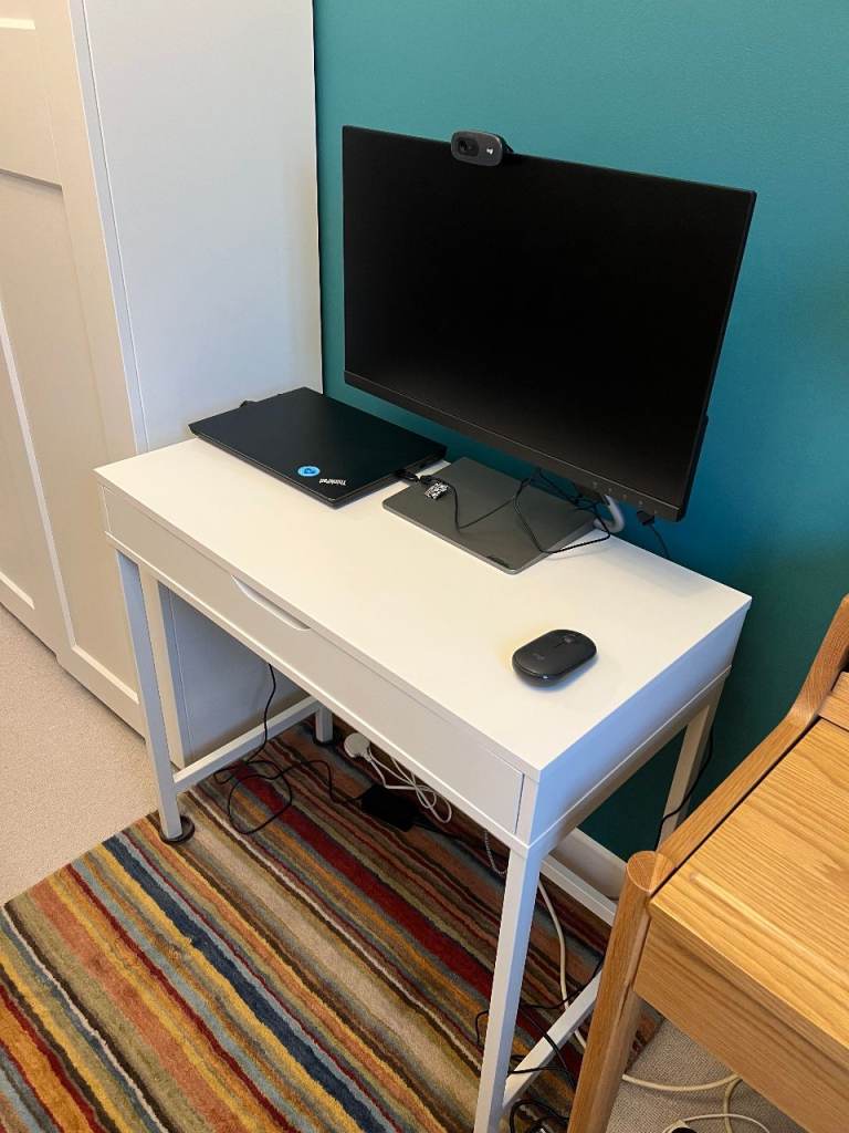 White Ikea desk with single drawer