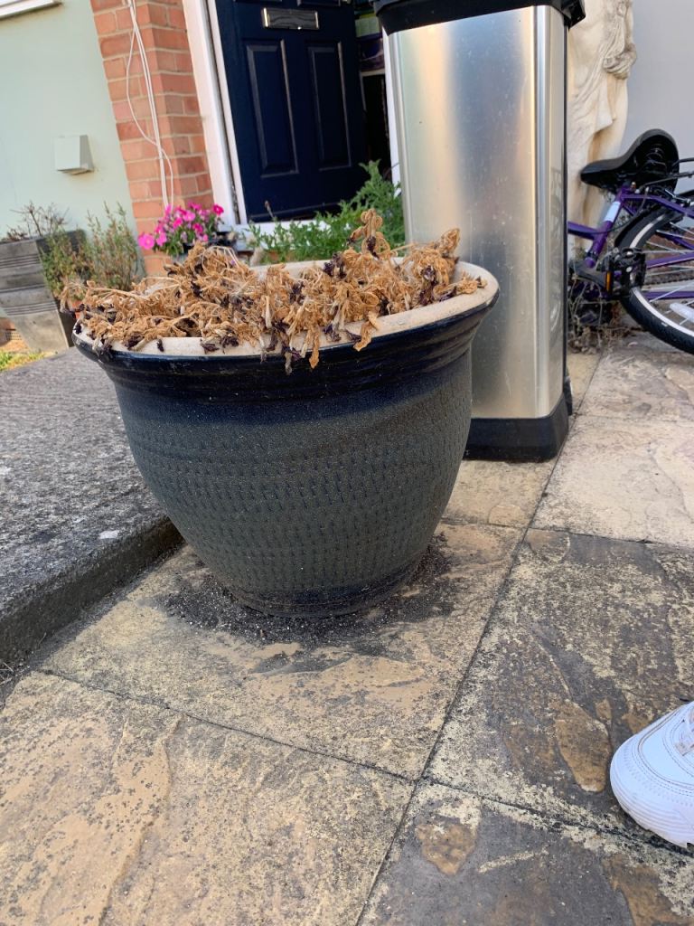 Large Blue Ceramic Garden Planter Pot – Good Condition