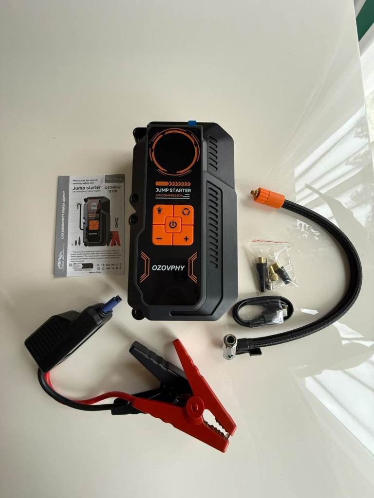 Car jump starter with power pack and compressor 