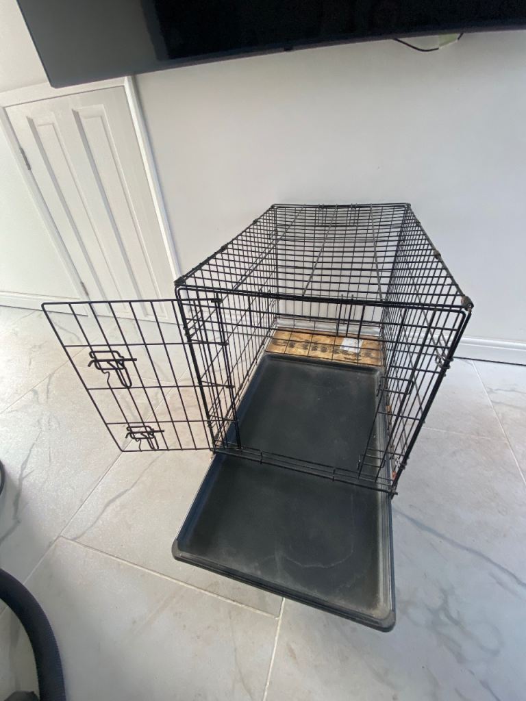 Medium Wire Dog Crate Cage on Wheels – Double Door Pet Kennel with Removable Tray