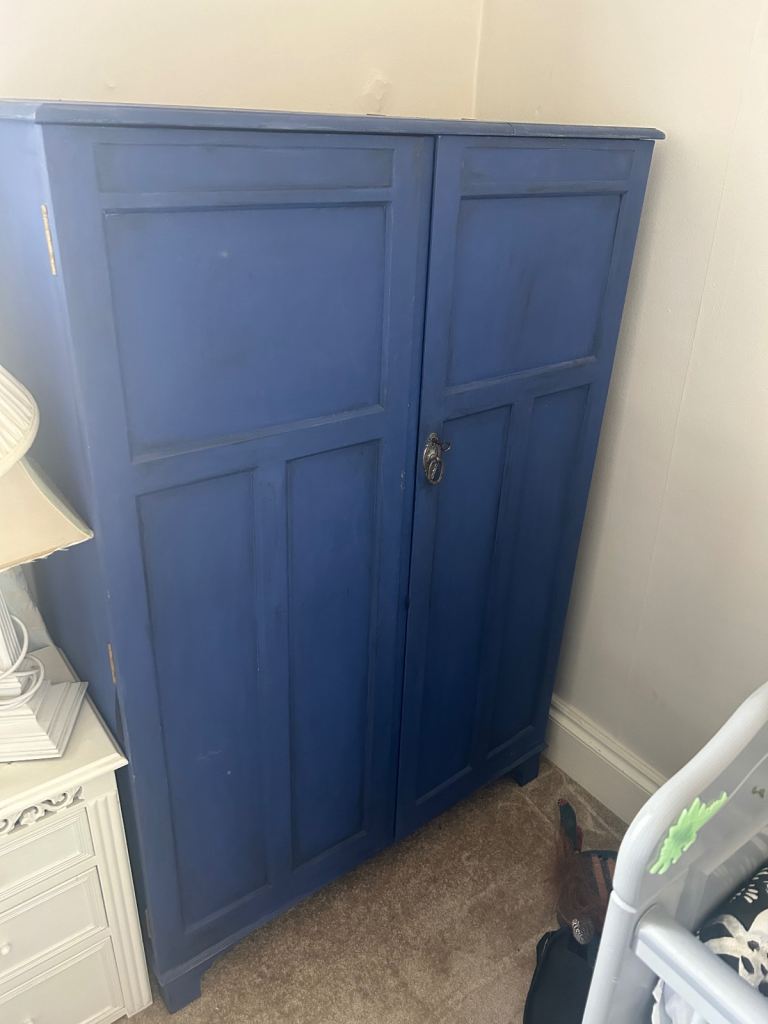 Blue Wardrobe with Storage and Mirror – Good Condition