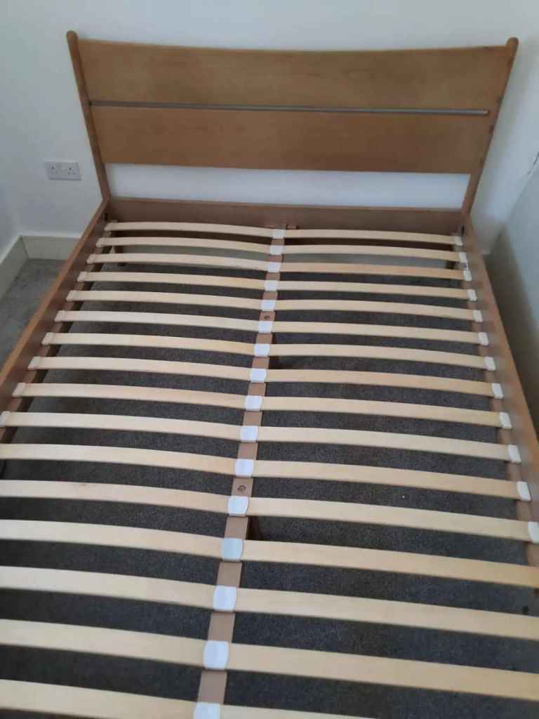 Double Bed Frame - Brown Wood with Slats
