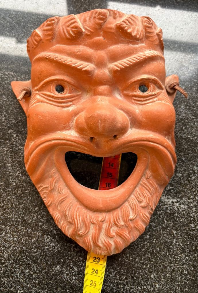 Greek terracotta theatre mask, Dionyssos god of wine