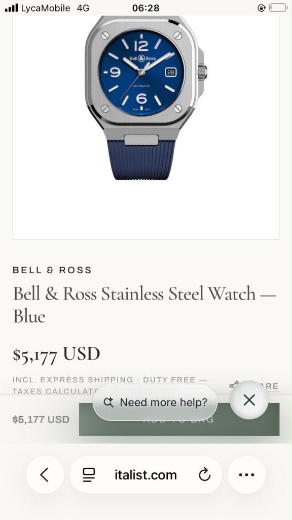 Bell & Ross Stainless Steel Watch – Blue, Good Condition