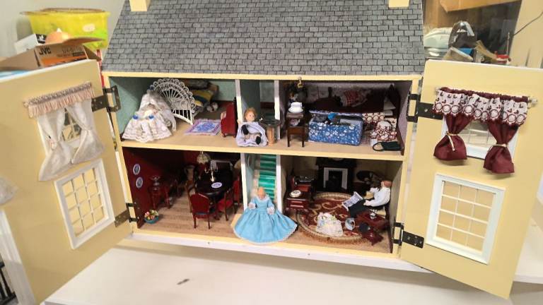 vintage Georgian style dolls house with dolls furniture
