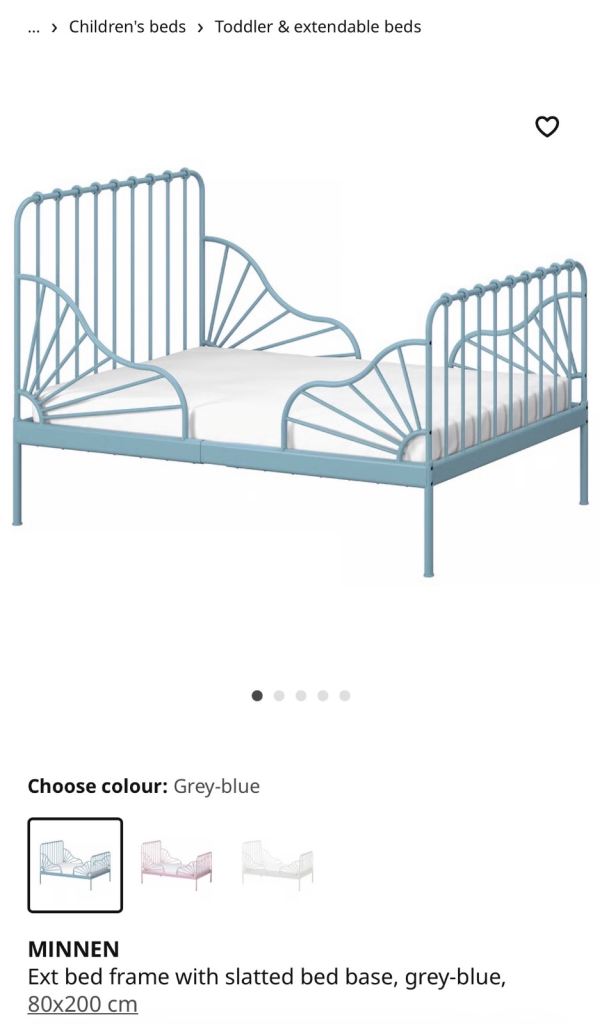 IKEA MINNEN Ext bed frame with slatted bed base, grey-blue, 80x200 cm with mattress included.