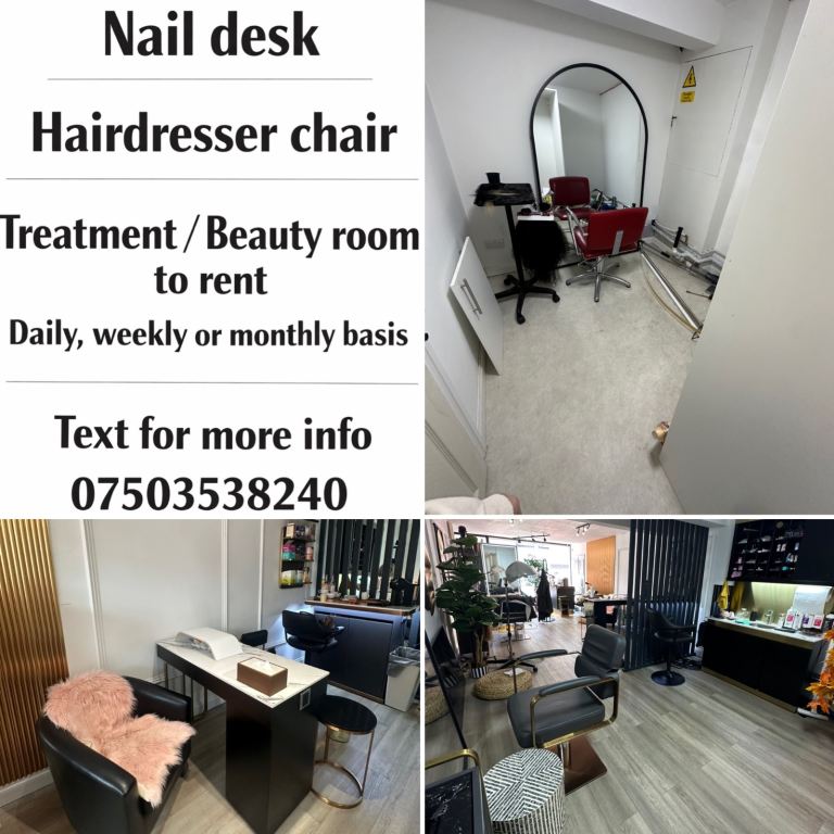 Salon Spaces to Rent – Treatment Room, Nail Desk & Hair Chair (Purley)