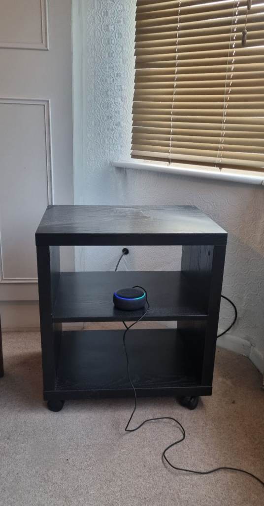 Black Wooden Storage Unit on Wheels