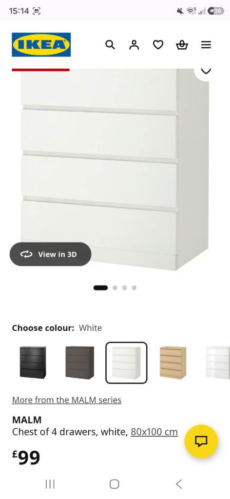 IKEA MALM Chest of Drawers, 4 Drawers, White – NEW
