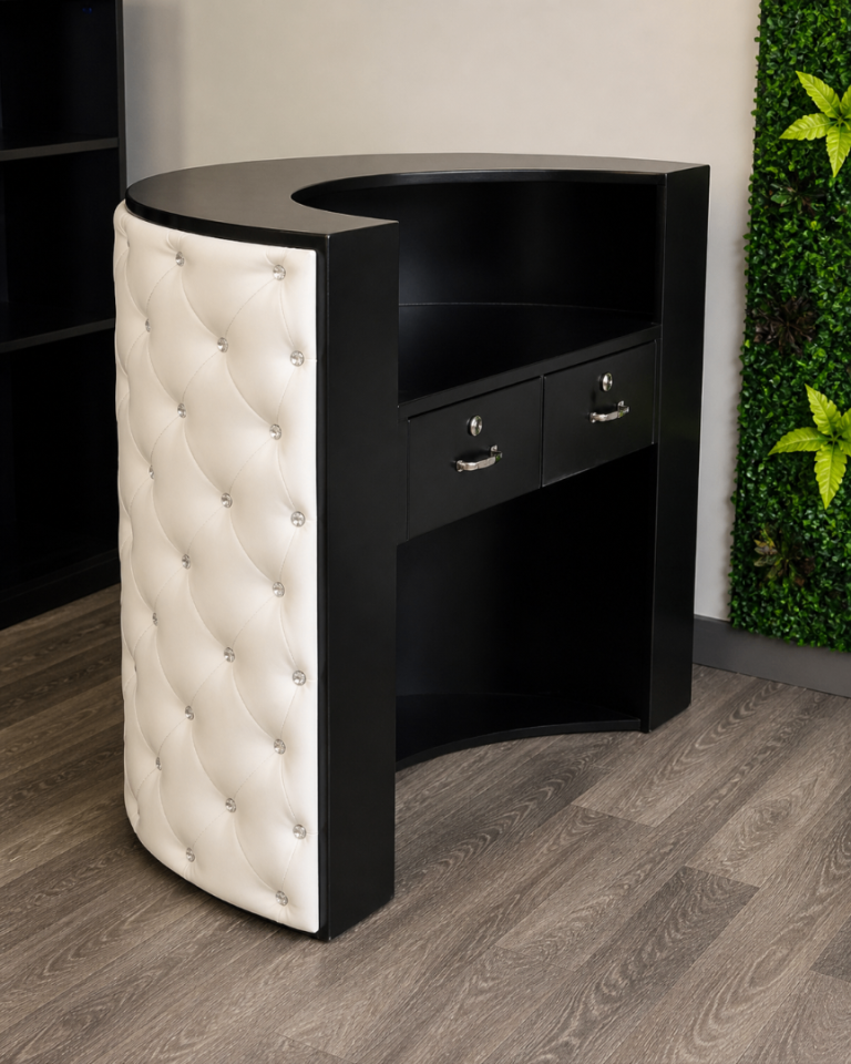 Luxury Salon Reception Desk / Beauty Bar – White Crystal Design