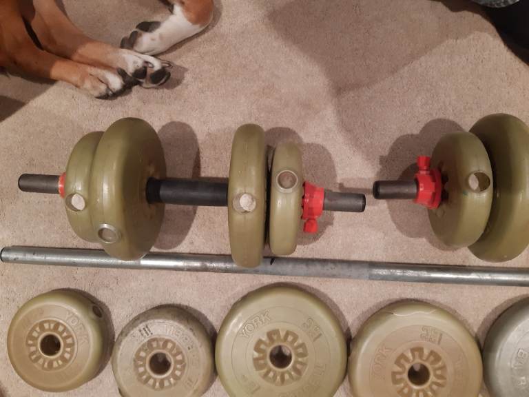 York weights and barbell (no dumbell) - plastic coated