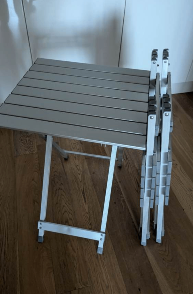 3 x foldable grey tables (approx: 50cm x 50cm)
