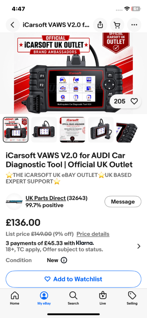 Icarsoft diagnostic tool Audi Vw and more