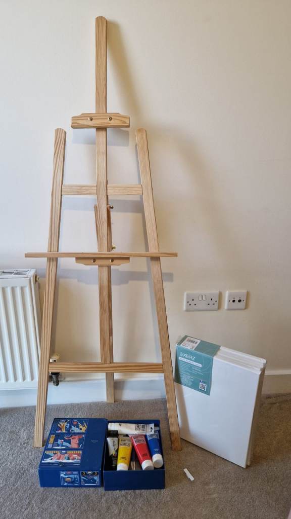 Easel and canvases