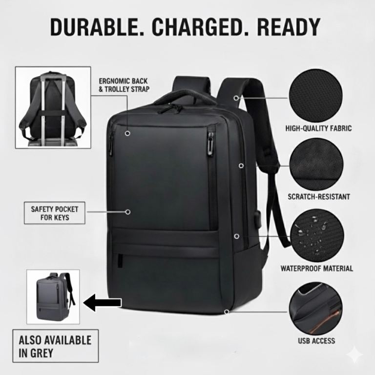 Unisex Black Waterproof Backpack Bag Rucksack