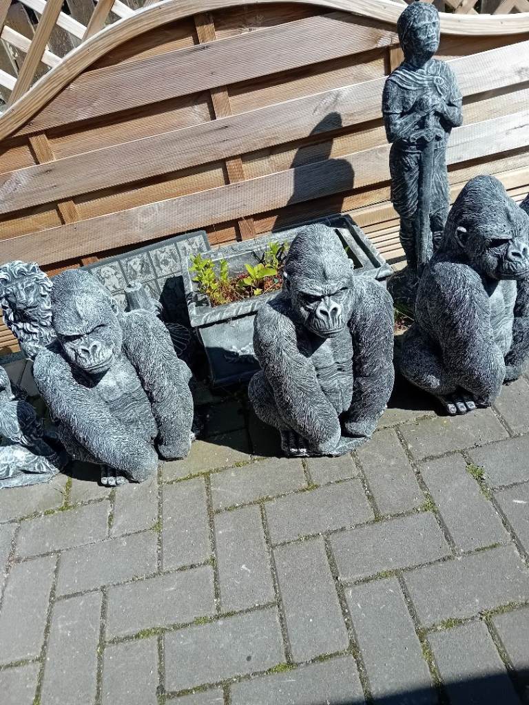 Concrete garden statues off silver back gorilla's large £30 each