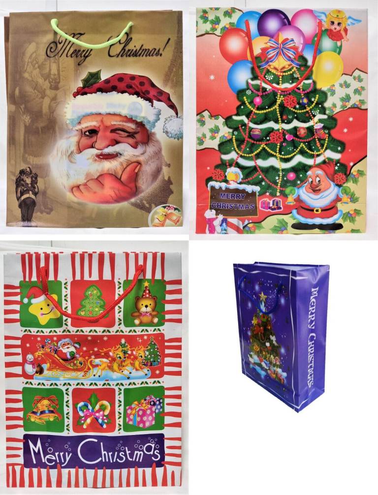 12 X Large Novelty Christmas Xmas Gift Present Bag Carry Bags PLASTIC REUSABLE