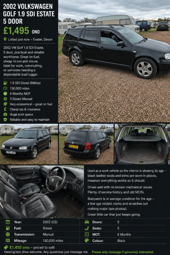 Volkswagen, GOLF, Estate, 2002, Manual, 1896 (cc), 5 doors