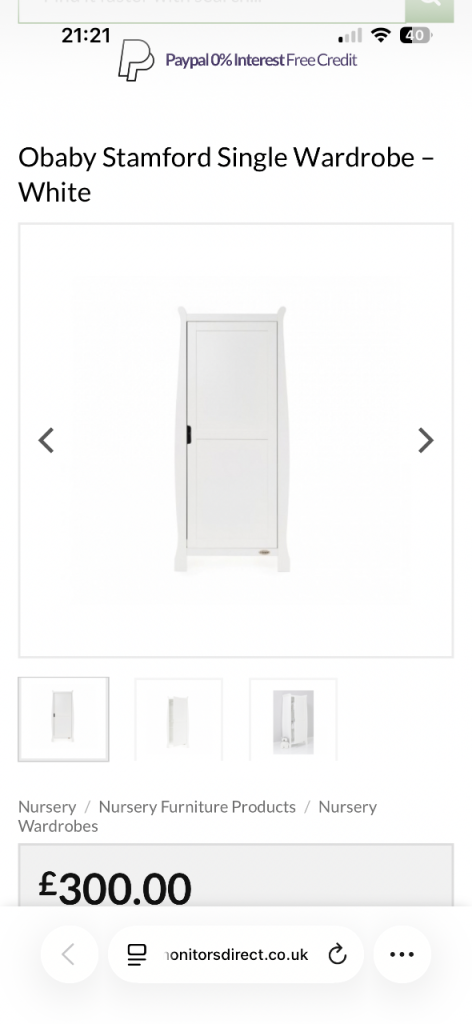 Obaby Stamford Single Wardrobe – White