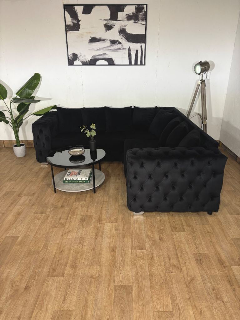 Black Suede Ashton Corner Sofa FREE DELIVERY AVAILABLE! £350