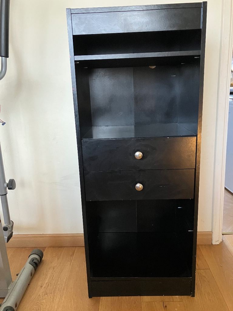Black shelves and drawers storage unit