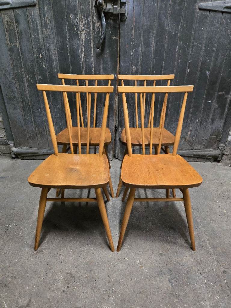 Four Ercol Retro Vintage Mid Century Blonde Dining Chairs