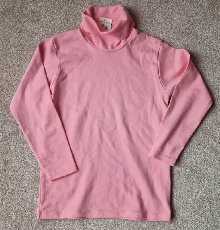 New girls pink rolled neck turtle neck top age 7-8 years