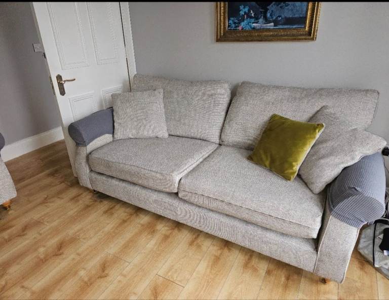 Grey Fabric Three-seater, Two-Seater Sofa and Swivel Chair - Good Condition