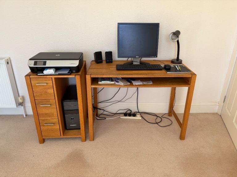 Wooden computer desk and drawers 
